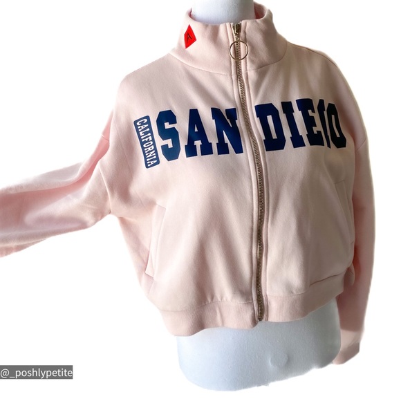 San Diego zipper light pink turtleneck bomber crop jacket - Picture 11 of 13